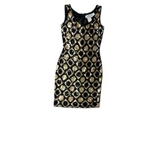Vintage Lillie Rubin Black & Gold Sequin Dress Size 6 Diamond